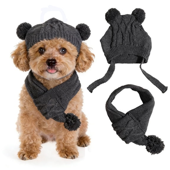 Dog hat and scarf set,knitted dog hat pet,Christmas and winter warm hat cute accessories,neck ear warm hat pet cat and dog warm scarf party decoration,suitable for small and medium-sized dogs.