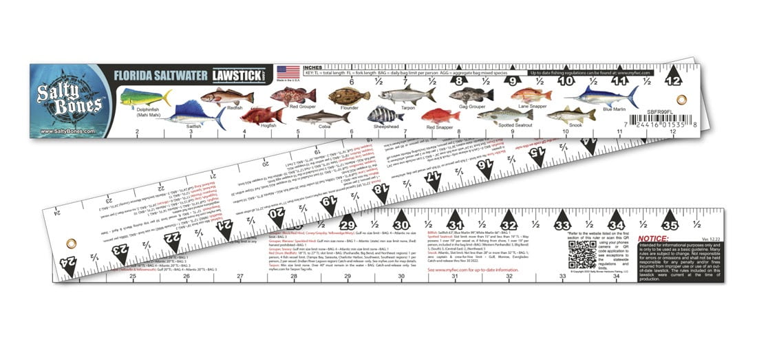 Salty Bones Florida Saltwater Lawstick - Double-Sided 36 Folding Fishing  Ruler 
