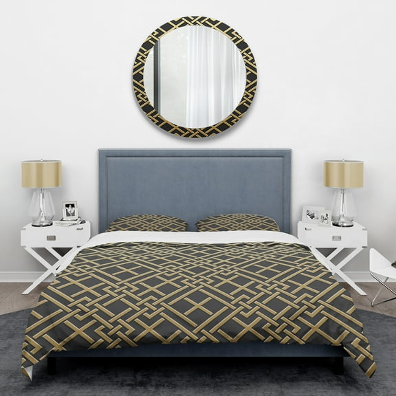 Designart 'Golden Luxury Metallic Geometrics II' Mid-Century Modern Duvet Cover Set