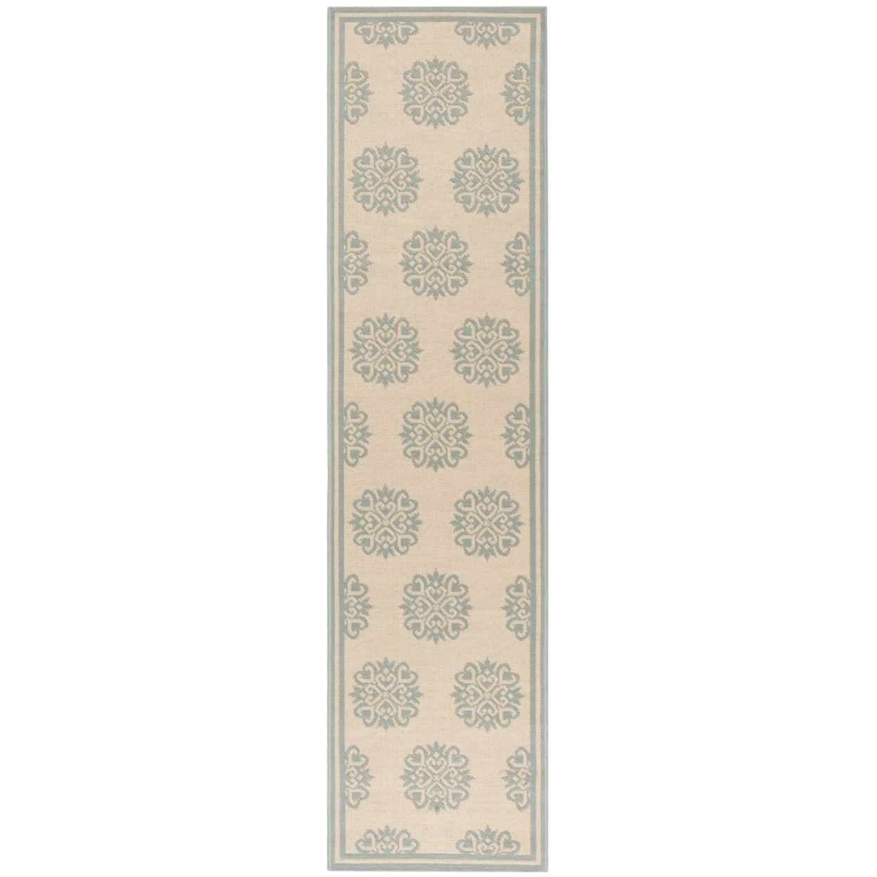 SAFAVIEH Beach House Callahan Geometric Indoor/Outdoor Area Rug Cream/Aqua, 5'3" x 7'6" - Traditional Design, Cream & Aqua, Weather Resistant, Non-Shedding & Easy Cleaning, Ideal for Patio, Entryway,