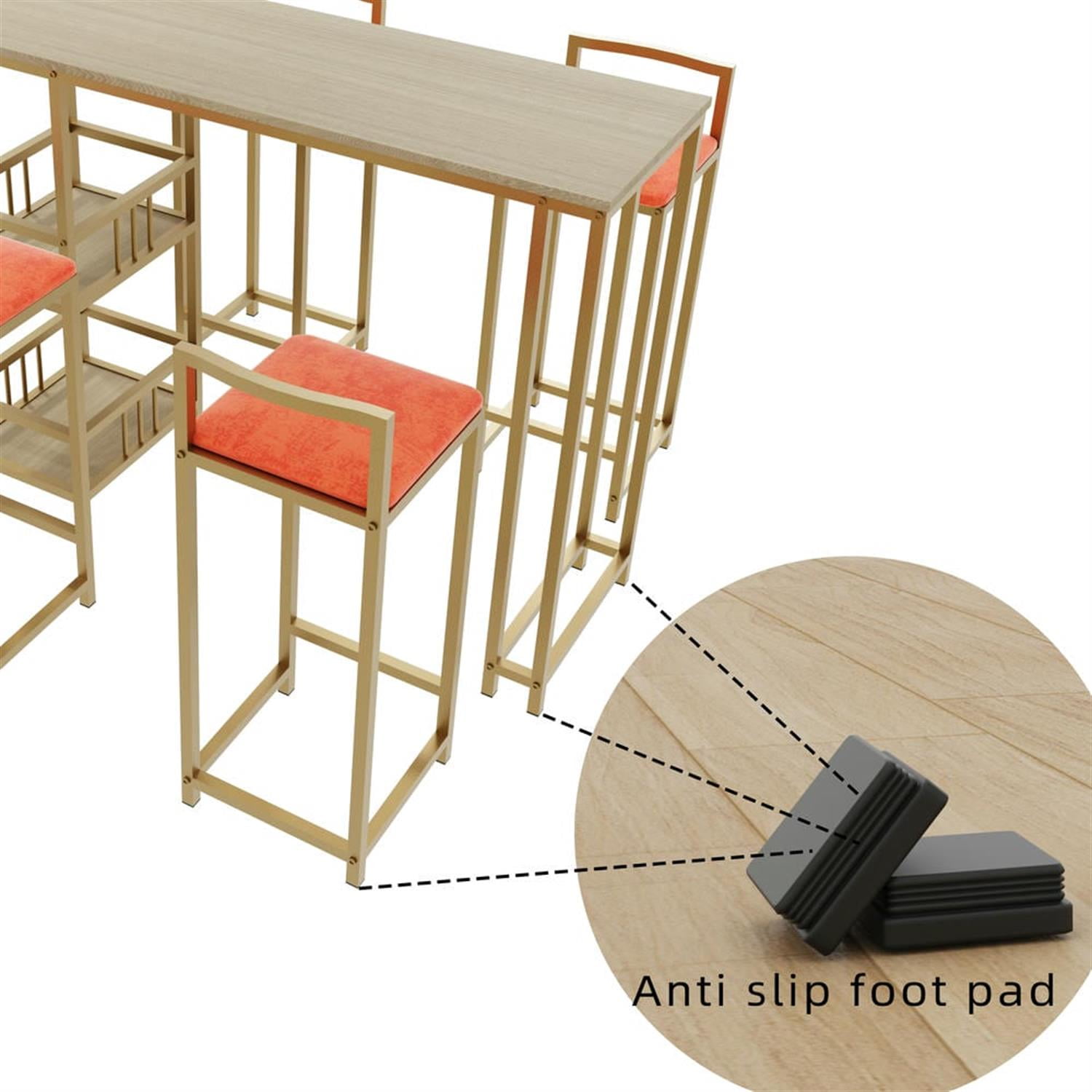 Demi Bonn 5-Piece Dining Table Set with 4 Upholstered Bar Stools and Storage, Kitchen Bar Table Furniture Sets for Dining Room, Apartment, Orange