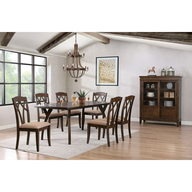 Mindy 8 Piece Cherry Wood Dining Set, Light Cherry Wood Dining Room Chairs With China Cabinet