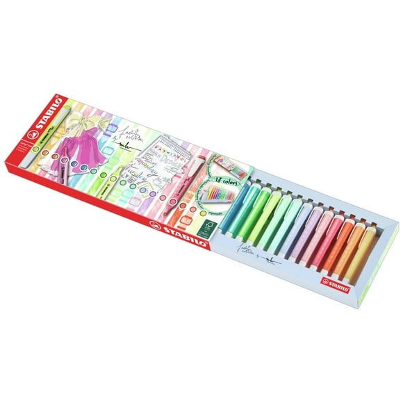STABILO Swing Cool Ensemble d'Enlumineurs avec Pince, Pointe Ciselée, Couleurs d'Encre Assorties, 18 Unités