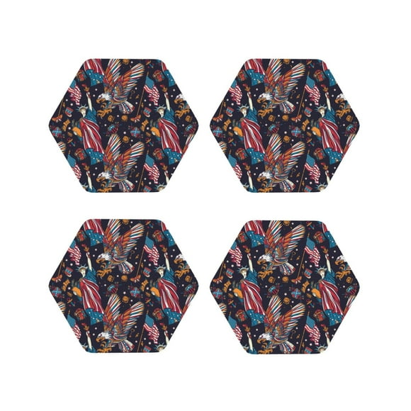 Vsdgher United States Of America Print Leather Coasters for Drinks, Durable Drink Coasters 4 Set for Tabletop Protection, Luxurious Home Décor and Housewarming Gift-Hexagon