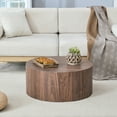 thumbnail image 5 of Simple Deep Walnut Cylindrical Coffee Table, 27.5-Inch Diameter X 12 Inch Height, MDF Material Living Room Furniture, Suitable for Industrial Style or Modern Minimalist Living Room (Walnut), 5 of 11
