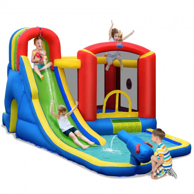 SUGIFT Inflatable Kid Bounce House Slide with Climbing Wall and Splash ...