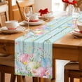 thumbnail image 5 of Table Runner - 90 Inch Long, Easter Eggs Kitchen Dining Table Runner Dresser Scarves, Spring Daisy Eucalyptus Leaves Teal Wooden Farmhouse Decor for Coffee Tables Wedding Party Banquet, 5 of 8