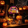 thumbnail image 6 of Diceymbol Halloween Tiffany Style Stained Glass Lamp with Skeleton Base Spooky Decor for Table Patio Yard Home Halloween Home Decorations 11 Inch, 6 of 8