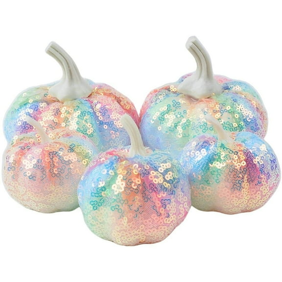 Halloween Pumpkin Decorations, Sequin Simulation Pumpkin Ornaments Artificial Fake Pumpkins Halloween Thanksgiving Fall Home Table Decorations