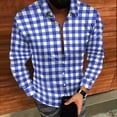 thumbnail image 4 of BiZtdJrK Men's Button Down Plaid Shirt Casual Long Sleeve Lapel Checkered Dress Shirts Regular Fit Work Tops, Blue, XXXL, 4 of 9