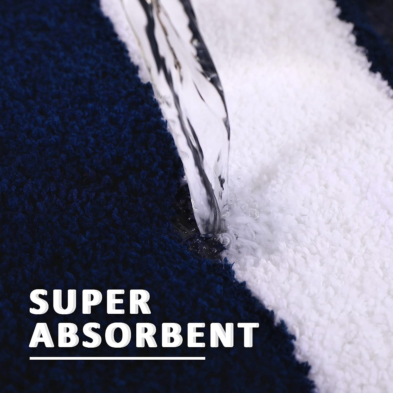 Extra Thick Plush Bathroom Rugs Non Slip Absorbent Soft Microfiber Bath Mat Machine Washable Fluffy Shaggy Rug 20x32 Dark Blue and White