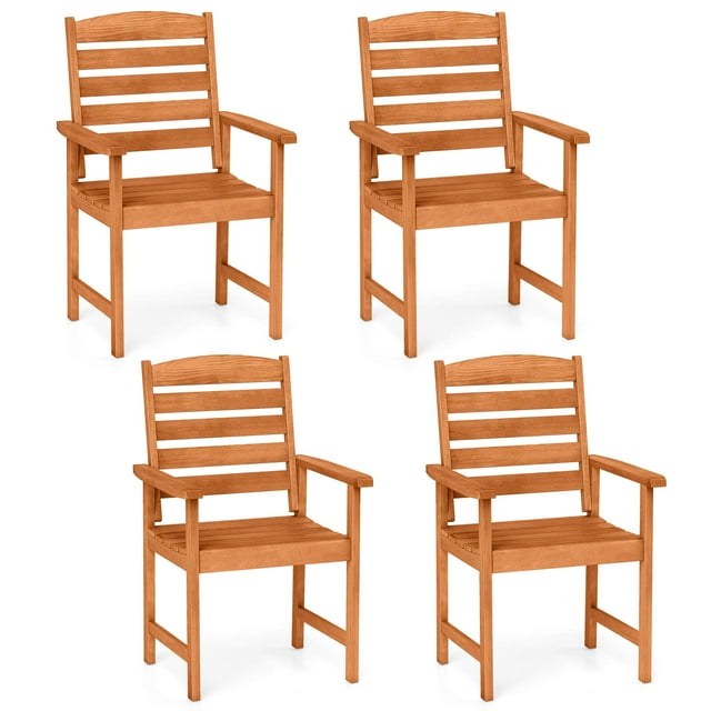 Costway Patio Chairs Set of 4 with Inclined Backrests and Slatted Seats for Deck