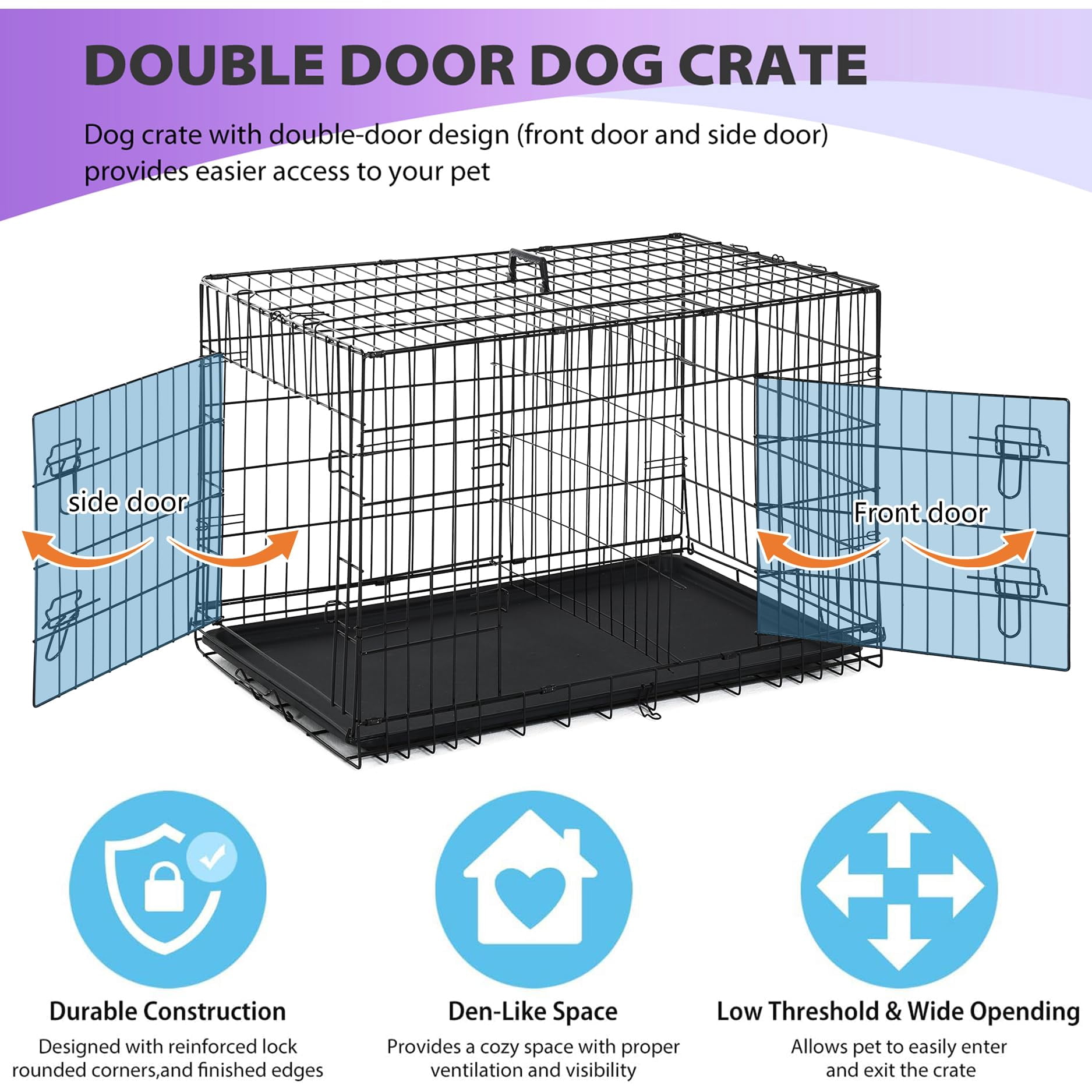 BORGEBY 48 Inch Dog Crates for Large Dogs Folding Metal Wire Crates Dog Kennels Outdoor and Indoor Pet Dog Cage Crate with Double-Door,Black