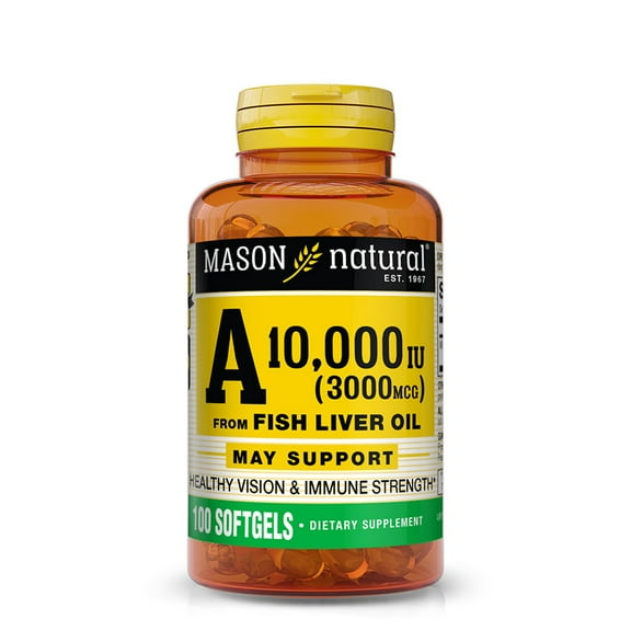 Mason Natural Vitamin A 3,000 mcg (10,000 IU) Fish Liver Oil Softgels, Supports Vision & Immune Strength, 100 Count
