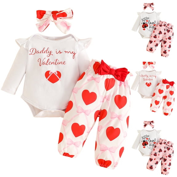 Pandaie Baby Girl Fall Winter Clothes 0-3 3-6 6-12 12-18 Months Newborn Infant Outfits Ruffle Romper Print Pants Cute Headband Sets Red 6-12 Months