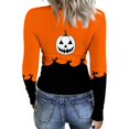 thumbnail image 5 of JGNGSHN Women's Long Sleeve Halloween Shirts Soft Round Crew Stretchy Fitted Ribbed Knit Trendy Scary Horror T-Shirt, 5 of 8