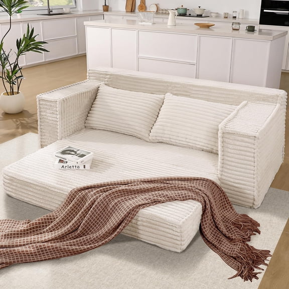 75 Inch Foldable Convertible Sofa Bed, Boneless Sleeper Loveseat with 2 Cushions, Pull-Out Futon Couch No Assembly Required for Bedroom Small Living Room