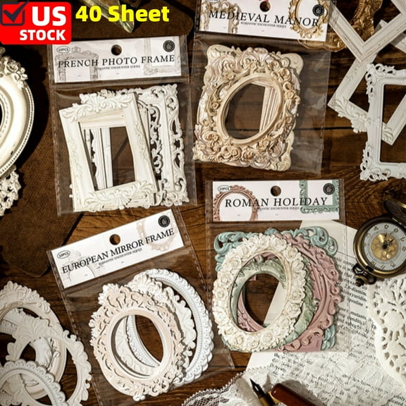 Vintage Scrapbook Window Frames Cutout,40 Pcs Photo Scrapbook Decorative Paper for Scrapbooking Junk Journal Crafts DIY Crafts Album Embellishments