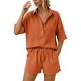 thumbnail image 3 of WAYUTE Shorts Sets Women 2 Piece Outfits Trendy Lapel Solid Color Blend Shirt and Shorts with Pockets Comfortable Soft Summer Casual Wear, 3 of 7