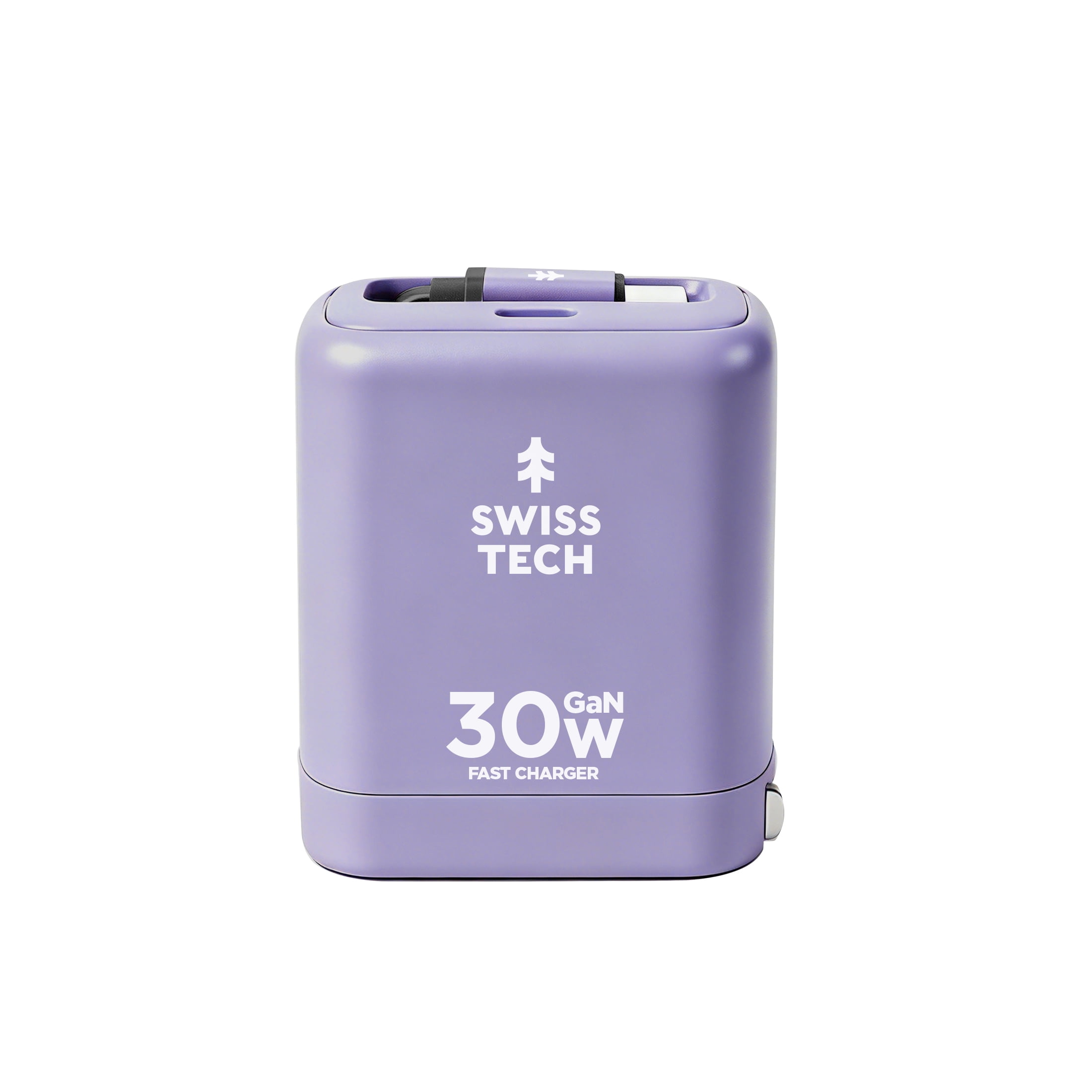 Swiss Tech Mussen 30W USB-C Wall Charger with Retractable Cable, Fast PD Charging, Myrtle Purple