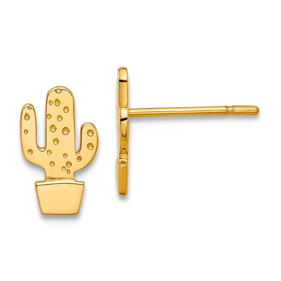 14k Solid Yellow Gold Polished Cactus Post Earrings 9x5.5mm Wide Stud Earring for Women - .6 Grams