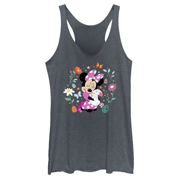 Women's Minnie Mouse Easter Bunny Hug Racerback Tank Top Navy Blue Heather X Small
