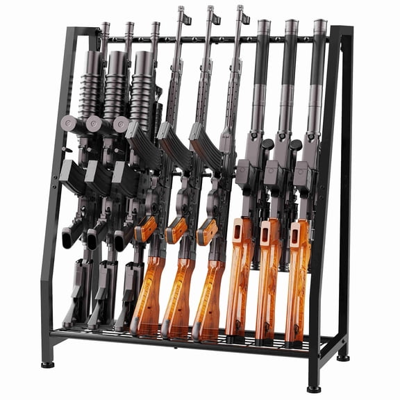 Kelmuis Heavy Duty Metal Freestanding Gun Rack, Adjustable Holder for 9 Firearms, Floor Display Stand for Home or Garage