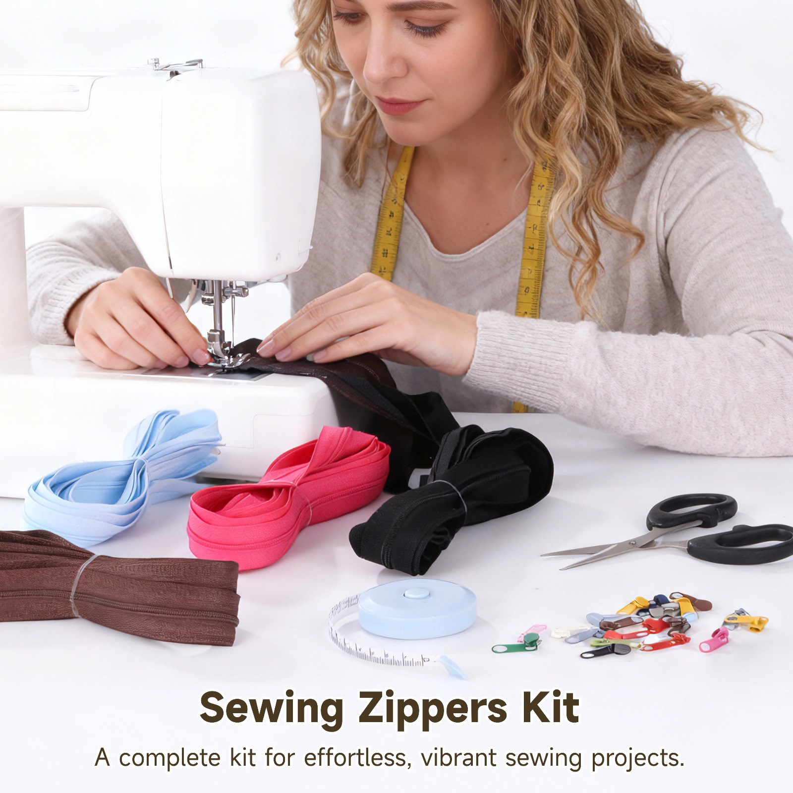 20 Yards 20PCS Sewing Zippers, 20 Assorted Colors, Nylon Coil Zippers with 200 Zipper Sliders, Scissors, and Tape, Complete Zipper Repair Kit for DIY Sewing, Crafts, Bags, Cushions