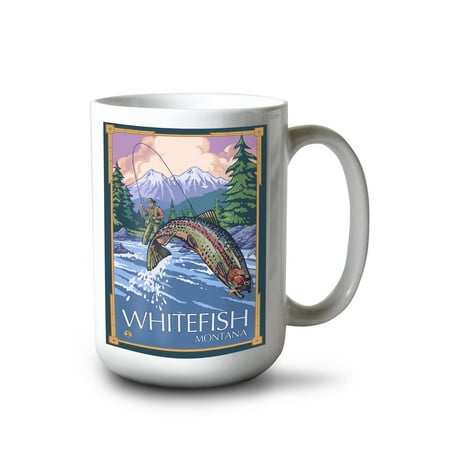 

15 fl oz Ceramic Mug Whitefish Montana Fisherman Dishwasher & Microwave Safe
