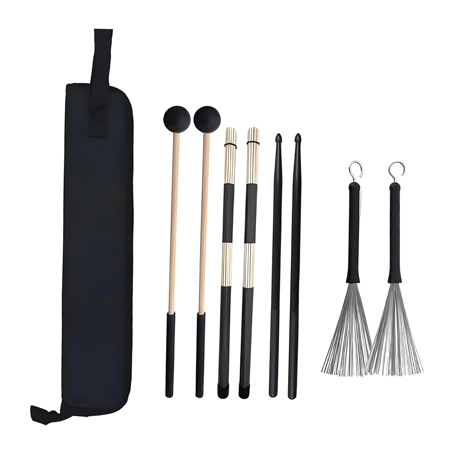LeeQinersw Drum Sticks Set Brushes Stage Performance Ergonomic Non Slip Handles with Storage Bag Practice for Professional Musical Lover