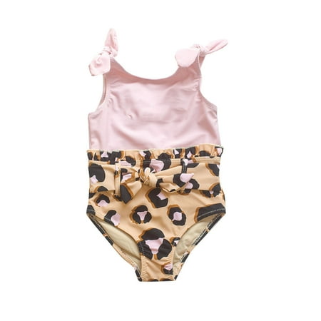 

Toddler Girls Leopard Sling Small Swimsuit Monokini Bow Decorative Design 2-8 Years Baby Swim Clothes Kids Beachwears