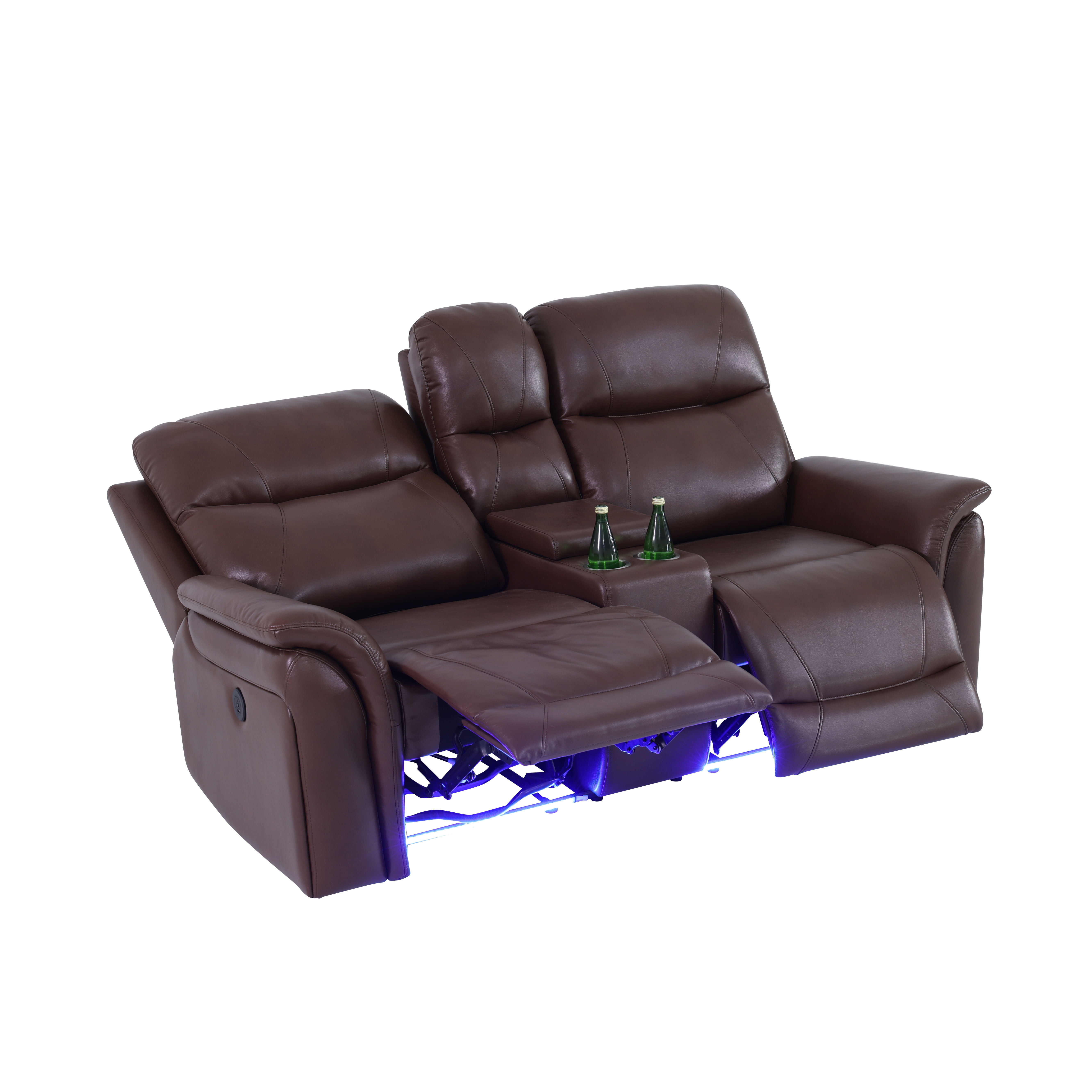 Gewnee Loveseat Power Reclining Multifunctional Sofa, Air Leather, Storage Console, Cup Holders,Dark Brown