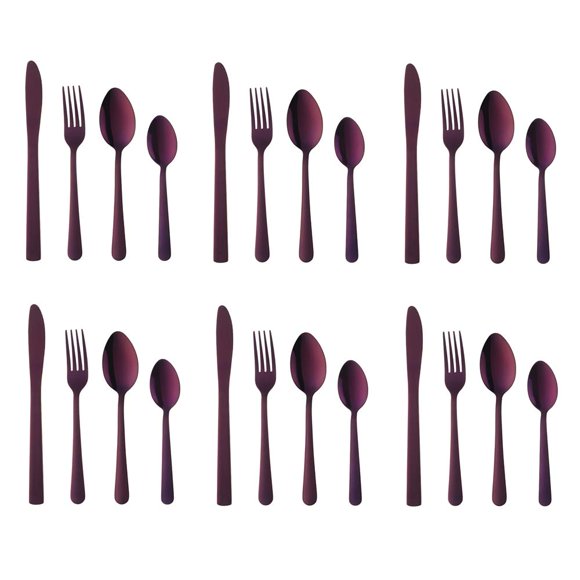 BuyGo Ensemble de Couverts pour 6 Ensemble de Vaisselle Violet Ensemble de Couverts en Acier Inoxydable Ensemble de Couverts 24 Pcs, Lavable au Lave-Vaisselle