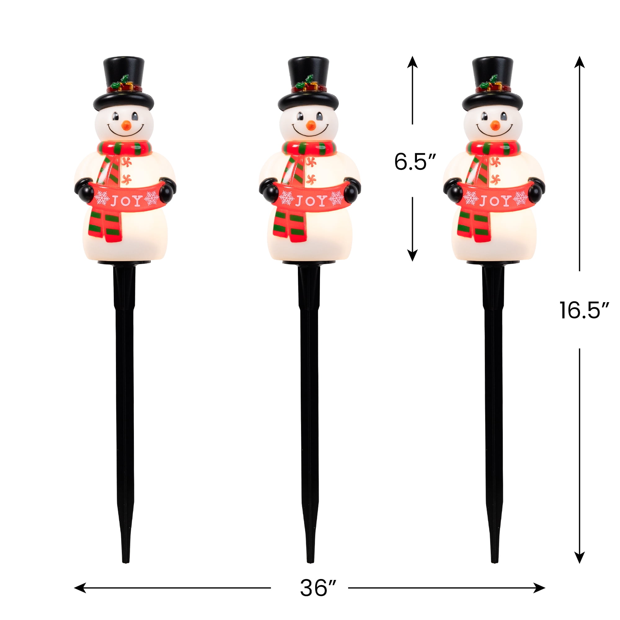 Snowman with Joy Banner Outdoor Christmas Pathway Markers - 16.5" - Set of 3