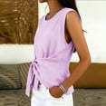 thumbnail image 5 of TEAJOPSUU Tank Tops for Women Round Neck Sleeveless Summer Shirts Cotton Linen Blend Tie Front Solid Color Tank Tops Loose Fit Casual Blouses Purple, 5 of 7