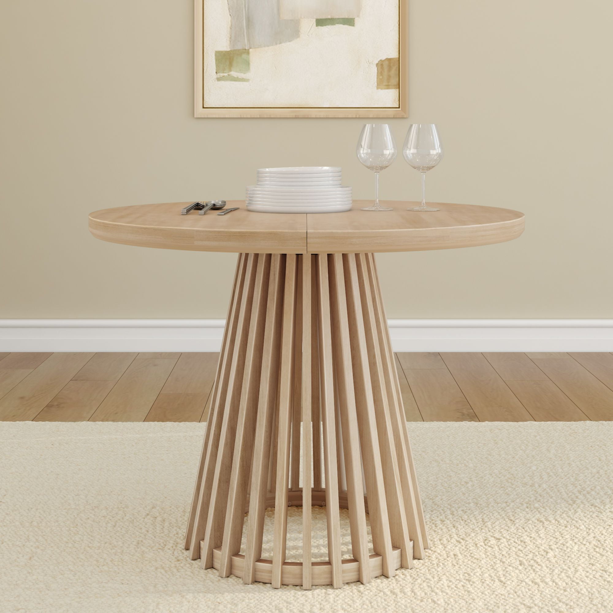 Plank+Beam 38" Lido Round Dining Table, Solid Wood Minimalist Kitchen Table for 4, Blonde