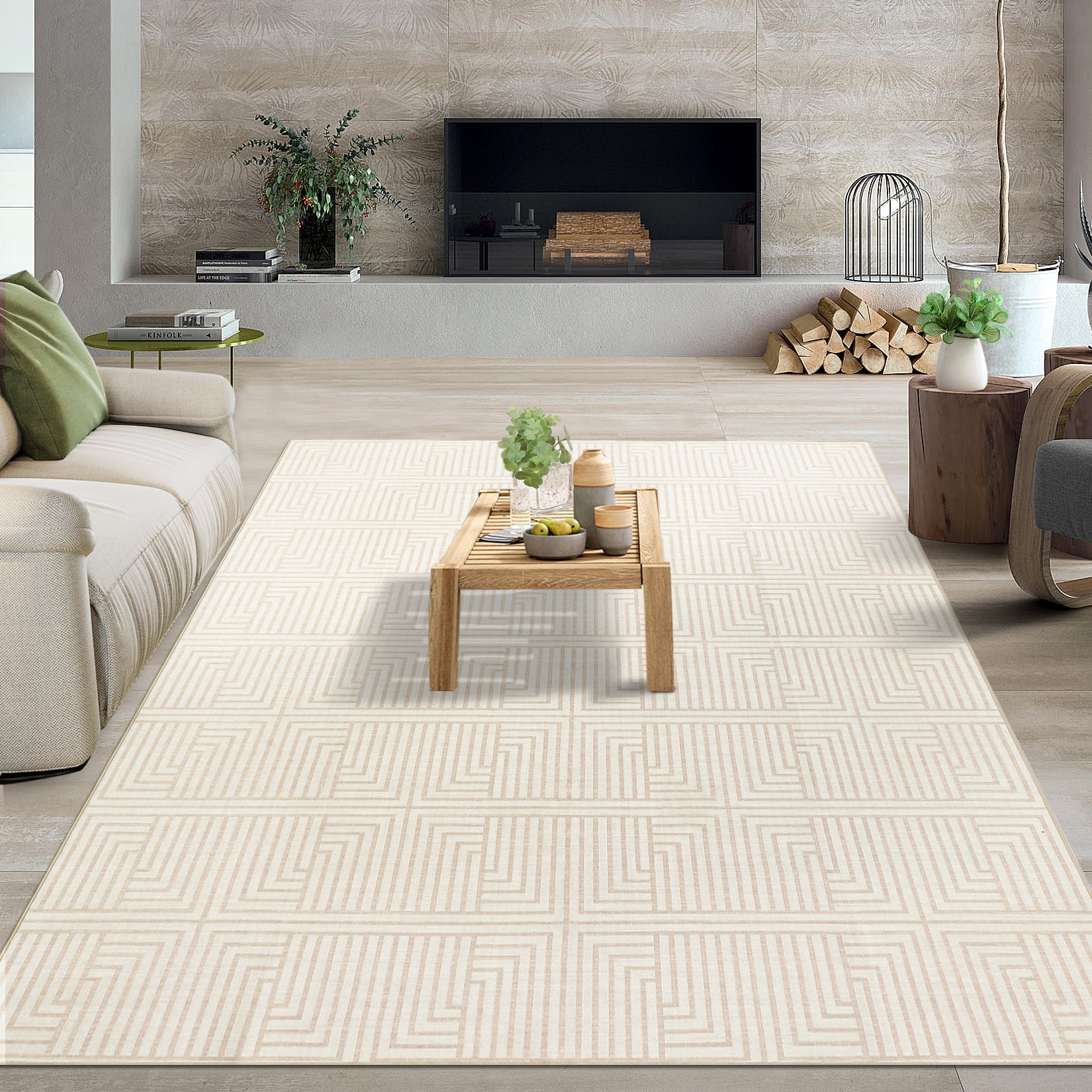 Waterproof Outdoor Rug 9x12FT - Modern Beige Design for Patio & Porch