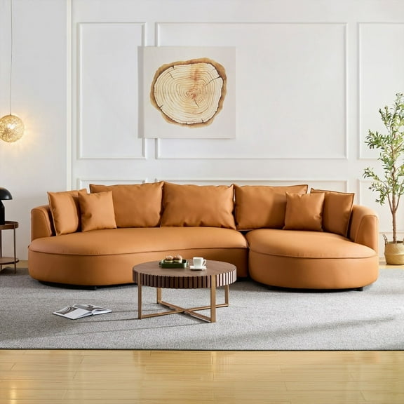 [Modern Curved Sofa Couch: 5-Seat Eco-Leather for Living Room 220×80×75cm]