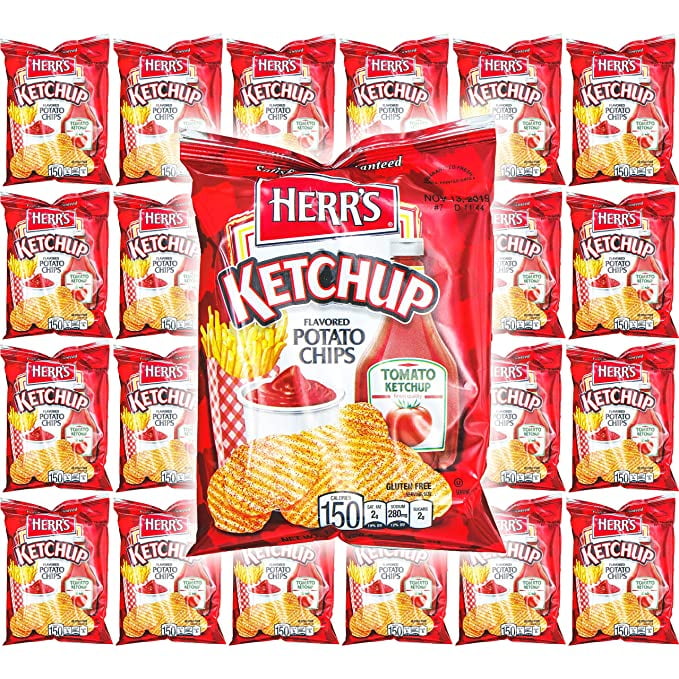 HERR'S Ketchup Flavor Potato Chips, 1oz Bag (Pack of 24, Total of 24 Oz