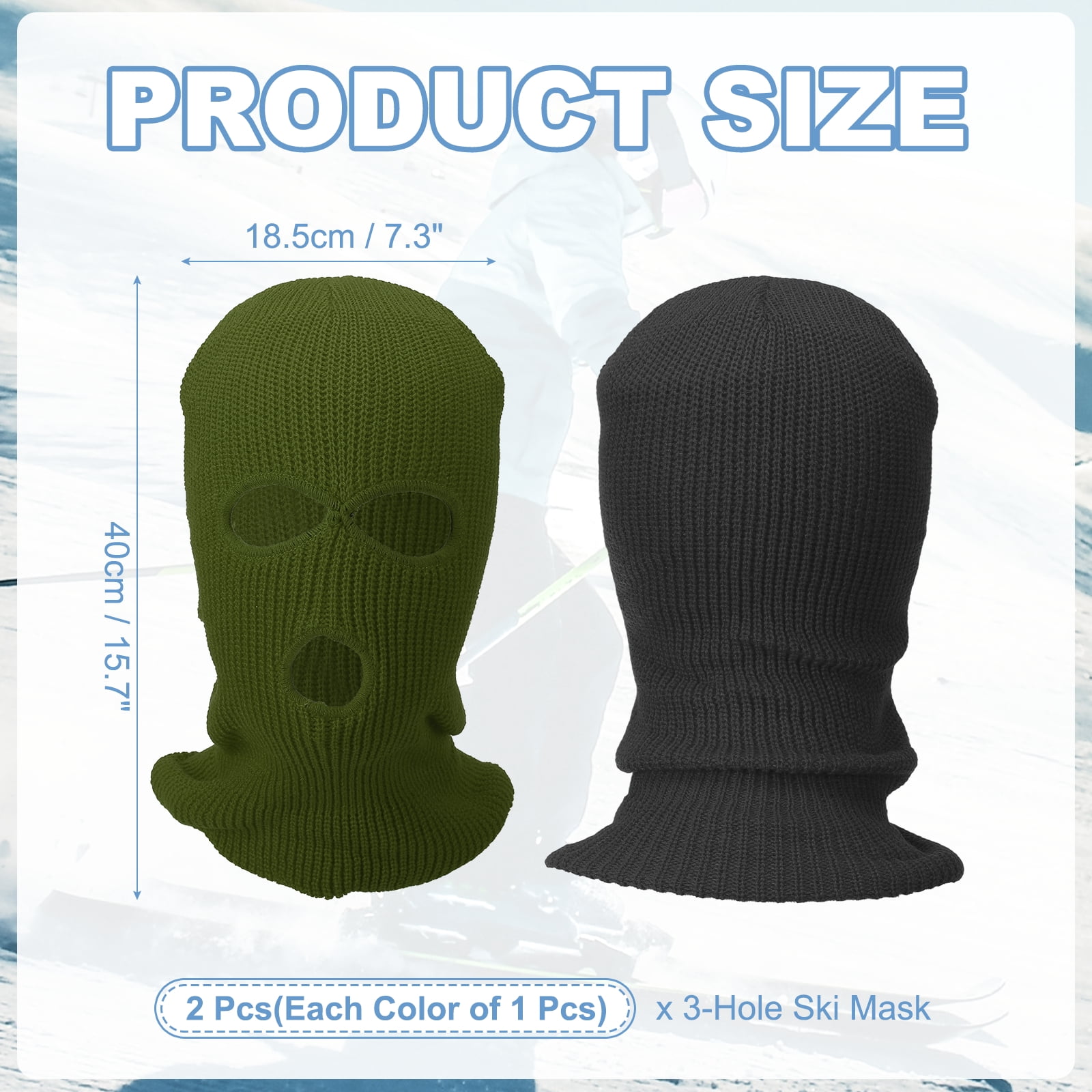 Uxcell 3-Hole Full Face Mask Cover, Ski Mask Knitted Warm Knit Cover Winter Balaclava Face Mask Cap Ski Polyester& 2 Pcs& Black/Dark Green -Fitting for ( Men/Women/Ourdoor Sports/Skiing)