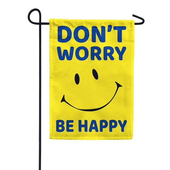 America Forever Don't Worry Be Happy Garden Flag 12.5 x 18 inches Yellow Smiley Happy Face Inspirational Positive Quotes Double Sided Seasonal Yard Outdoor Decorative Motivational Flag
