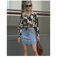 thumbnail image 3 of HLSOHJP Summer New Blue and White Ripped Tassel Denim Short Skirt For Women Fashion Sexy Pack Hips High Stretch Jeans A-Line Skirt, 3 of 5