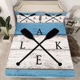thumbnail image 2 of Homewish Rustic Lake House Queen Sheet Sets for Boys, Wooden Paddle Flat Sheet, Grey Blue Farmhouse Cabin Queen Fitted Sheet, Lightweight Room Decor, 4pcs, 2 of 7