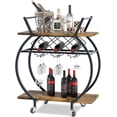 thumbnail image 4 of aboxoo Bar Carts 2 Tiers Rolling Home Serving Cart with Wine Rack and Wheels,Modern Rustic Brown Metal Round Wine Cart,Industrial Mobile Storage Kitchen Trolley for Kitchen, Bar, Living Room, 4 of 9