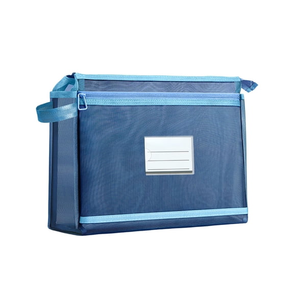Linnome Mesh Document Storage Bag Zippered Paper File Organizer with Label Pocket Portable Office Paper Folder for Notebook Stationery A4 Document Supply Storage