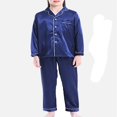 thumbnail image 3 of Little Kid Big Girl Boy Satin Silk 2PCS Long Sleeve Button-Down 2PCS Pajamas Set 3-14Y, 3 of 7