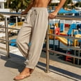 thumbnail image 6 of Maean Women Cotton Linen Pant Elastic High Waisted Wide Leg Palazzo Casual Lounge Trousers with Pockets, 6 of 7