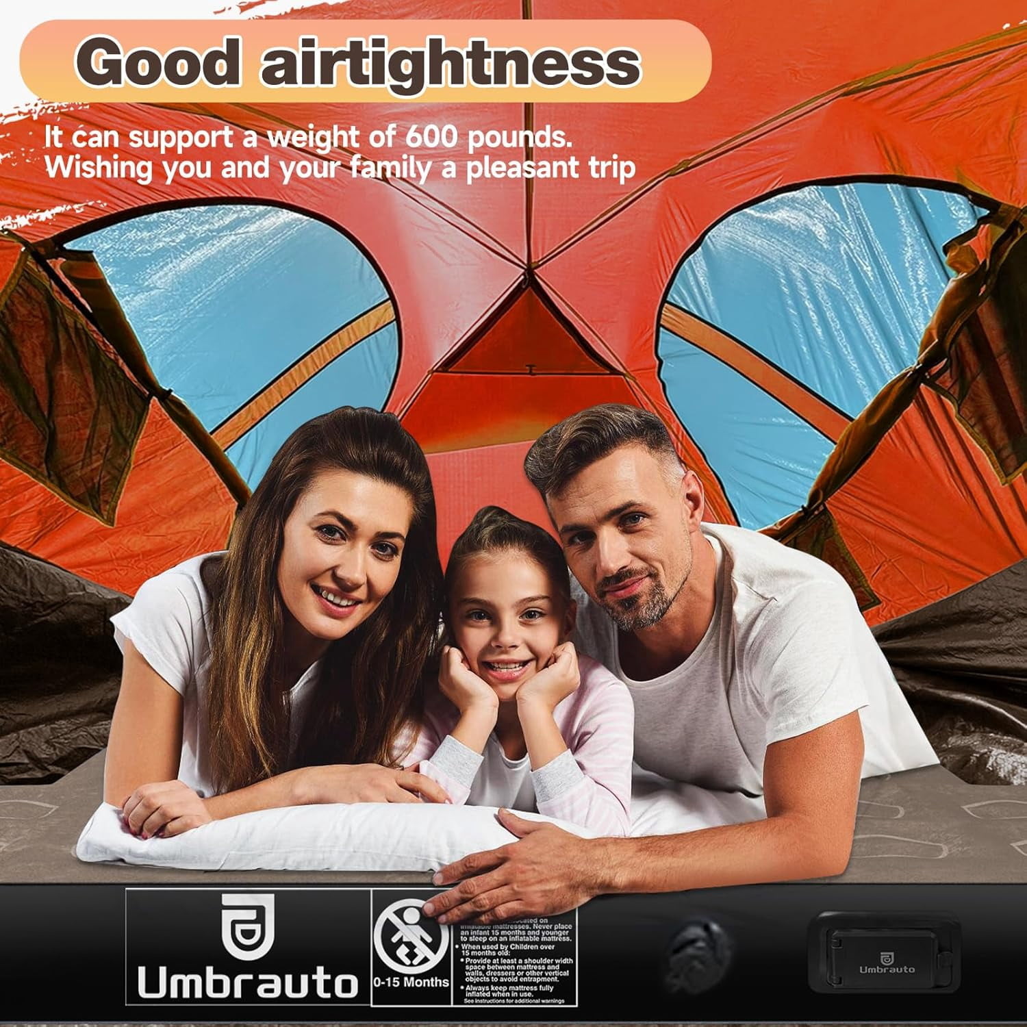 Umbrauto Truck Air Mattress for 6-6.5ft Full Size Truck Bed, Rechargeable Wireless Pump, Upgraded Peach Skin Fabric Top, Pickup Tent Airbed for Outdoor Travel(Black)