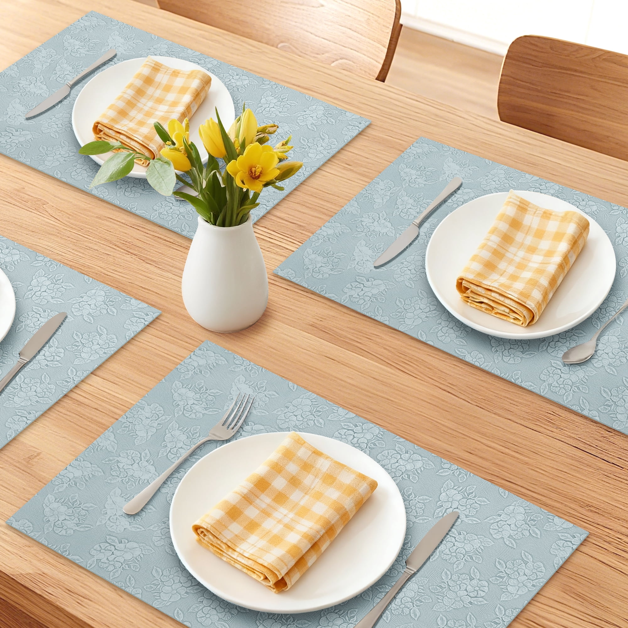 Unique Bargains Faux Leather Placemats for Kitchen Home Misty Blue 17.7"x11.8"