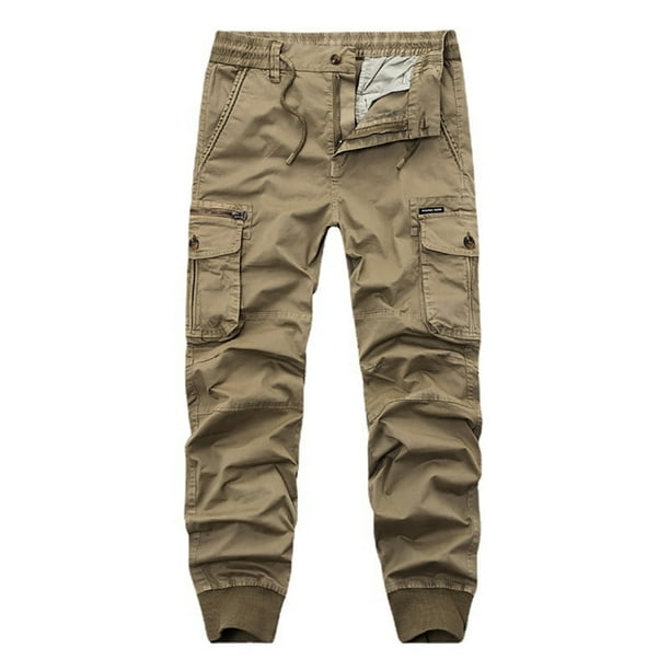Pantalones largos para hombre, multibolsillos, lavados, informales, para exteriores, de algodón y poliéster